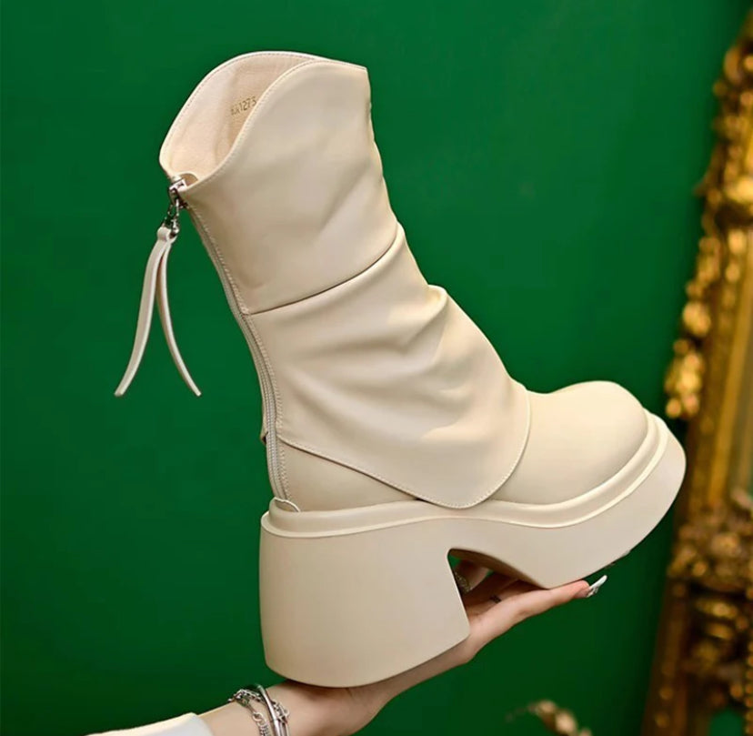 Casual Trendy Boots Cream and Black