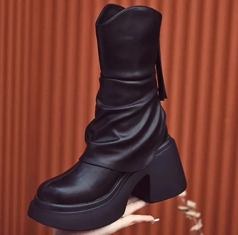 Casual Trendy Boots Cream and Black