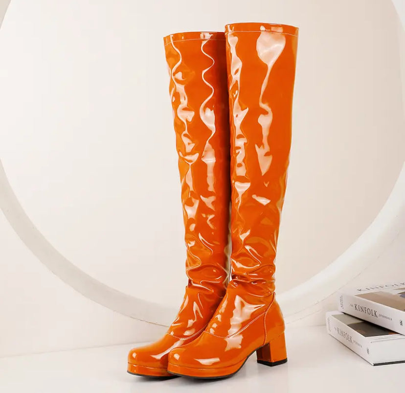 Patent High Boots Green Red Yellow Black White Orange Violet