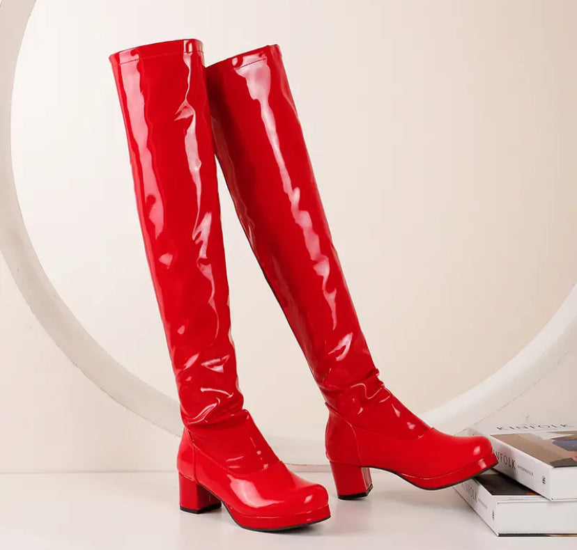 Patent High Boots Green Red Yellow Black White Orange Violet