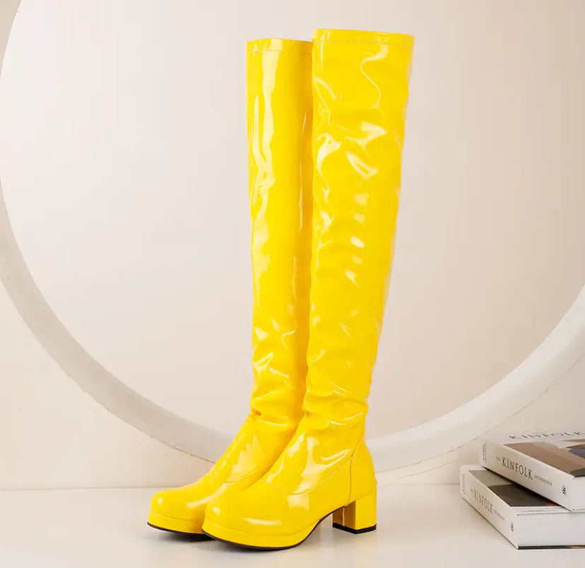 Patent High Boots Green Red Yellow Black White Orange Violet