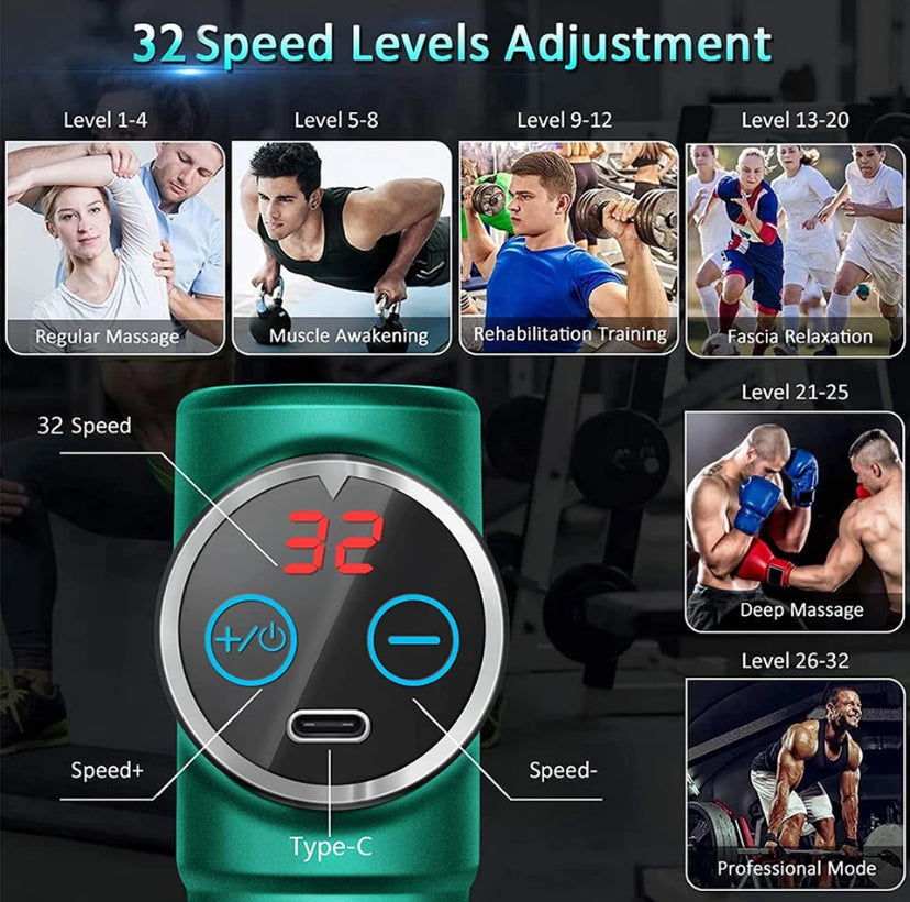 Mini LCD Massage Gun 32 Speed For Pain Relief Body Massage