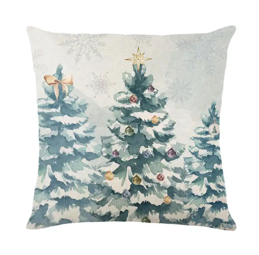 Merry Christmas Pillow Cover 45x45cm Blue Snow Tree