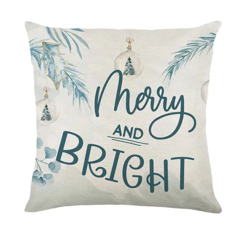 Merry Christmas Pillow Cover 45x45cm Blue Snow Tree