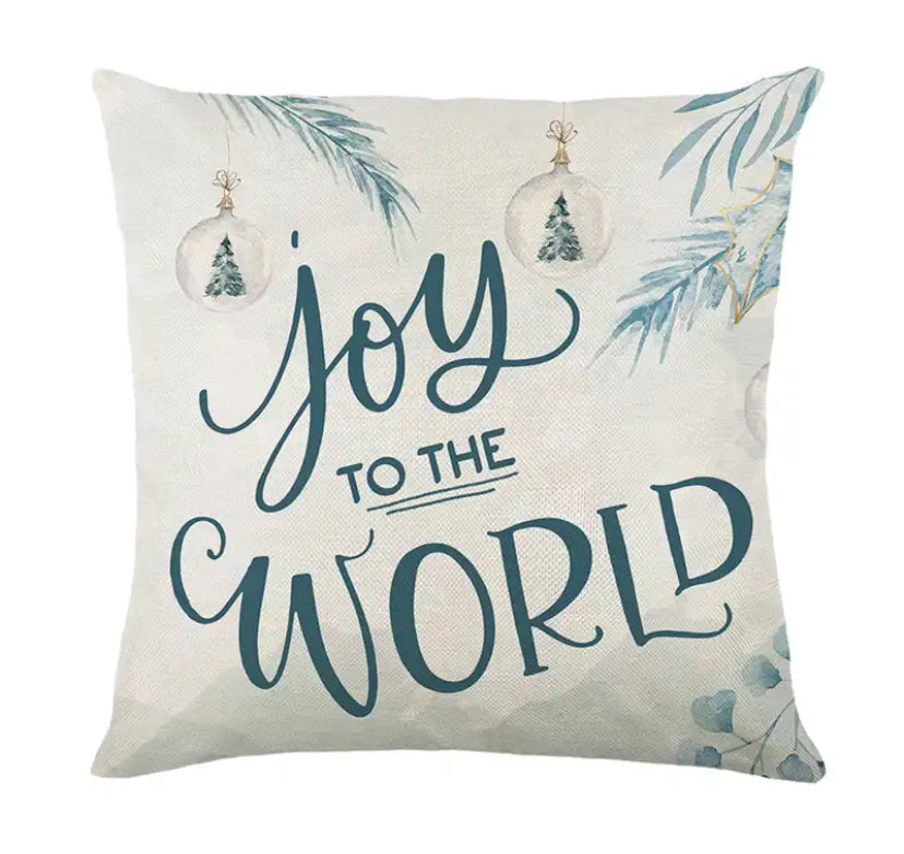Merry Christmas Pillow Cover 45x45cm Blue Snow Tree