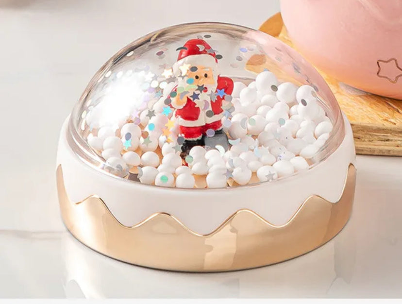 Christmas Mugs Ceramic Santa Claus Figurines with Lid Coffee Cup Gifts