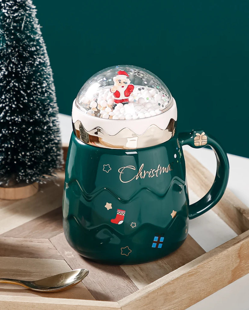 Christmas Mugs Ceramic Santa Claus Figurines with Lid Coffee Cup Gifts