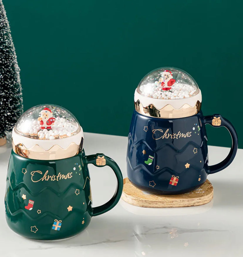 Christmas Mugs Ceramic Santa Claus Figurines with Lid Coffee Cup Gifts