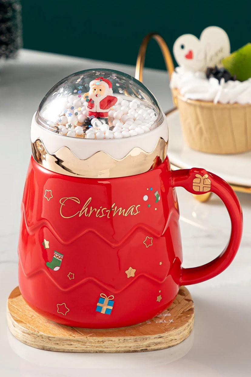 Christmas Mugs Ceramic Santa Claus Figurines with Lid Coffee Cup Gifts