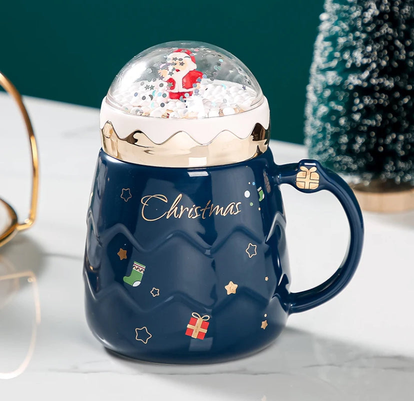 Christmas Mugs Ceramic Santa Claus Figurines with Lid Coffee Cup Gifts