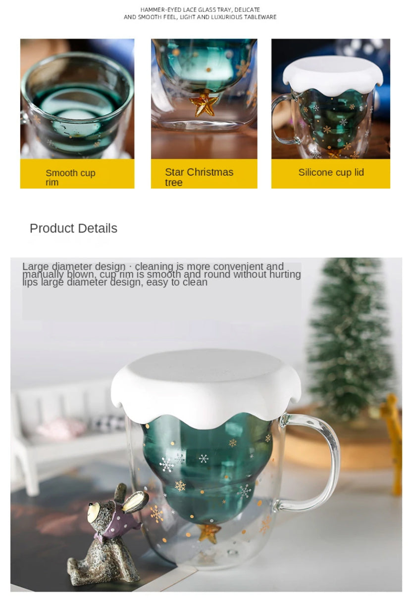 Christmas Tree Cup Transparent Double Heat Resistant Creative Couples Mug Snowflake Drinking Glass Children's Gift Coffee Cups
