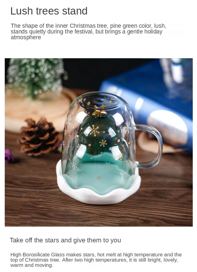 Christmas Tree Cup Transparent Double Heat Resistant Creative Couples Mug Snowflake Drinking Glass Children's Gift Coffee Cups