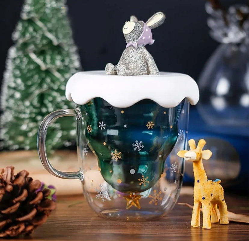 Christmas Tree Cup Transparent Double Heat Resistant Creative Couples Mug Snowflake Drinking Glass Children's Gift Coffee Cups