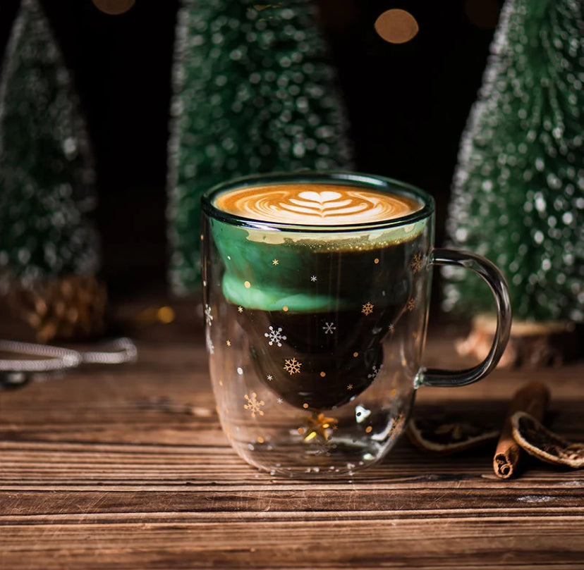 Christmas Tree Cup Transparent Double Heat Resistant Creative Couples Mug Snowflake Drinking Glass Children's Gift Coffee Cups