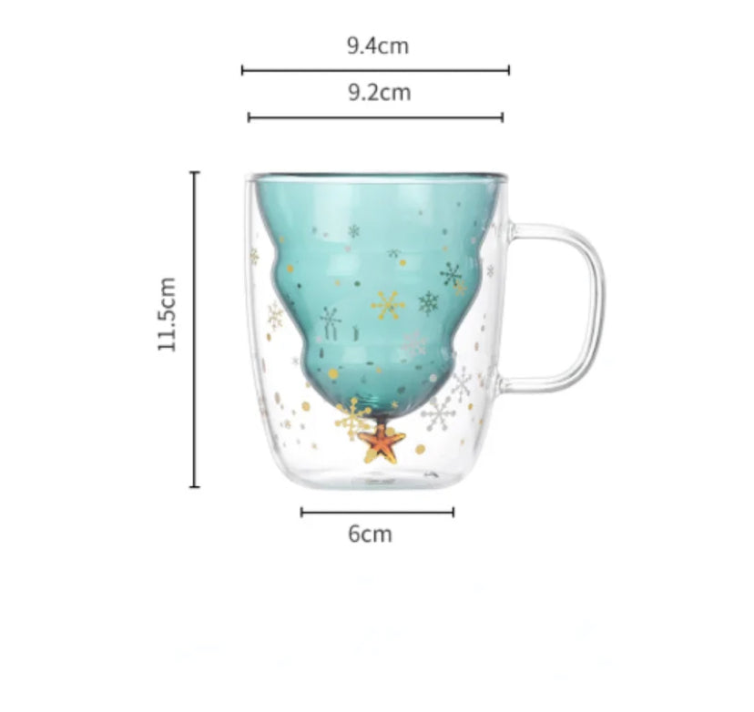 Christmas Tree Cup Transparent Double Heat Resistant Creative Couples Mug Snowflake Drinking Glass Children's Gift Coffee Cups
