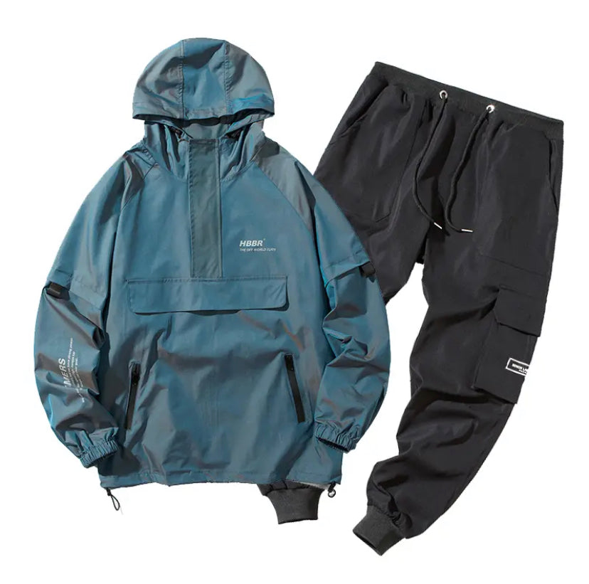 Men’s Jacket with hood Pants Set Blue and Red