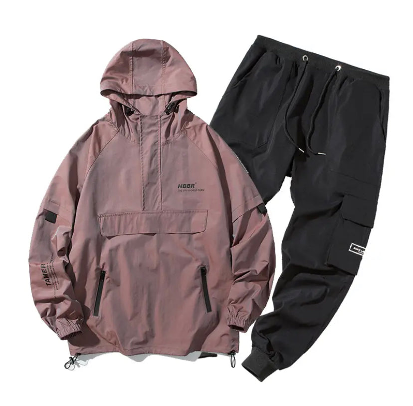 Men’s Jacket with hood Pants Set Blue and Red