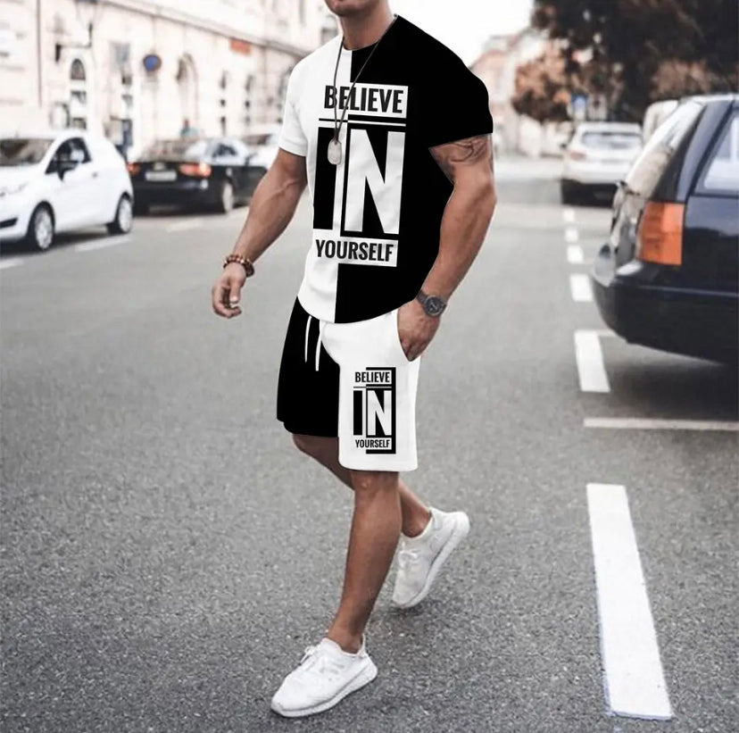 Men's Solid Casual Suit Black White