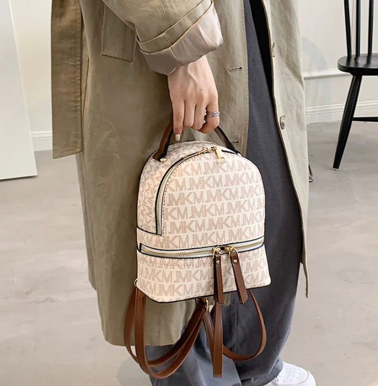 Letter Print Women's Backpack Brown and White