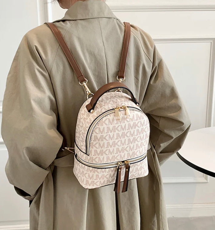 Letter Print Women's Backpack Brown and White
