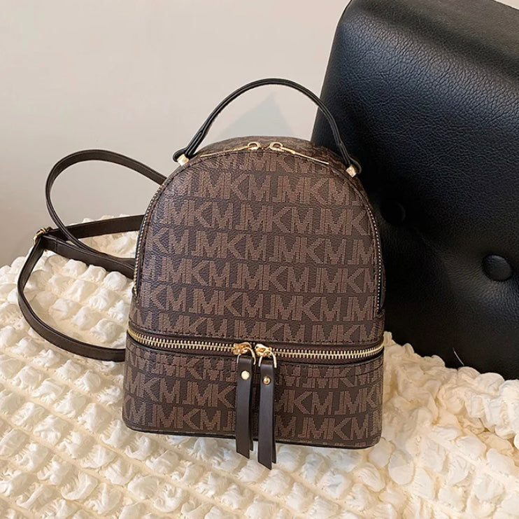 Letter Print Women's Backpack Brown and White
