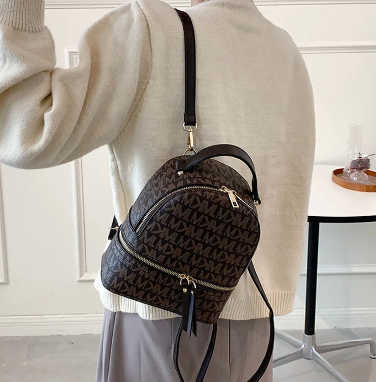 Letter Print Women's Backpack Brown and White