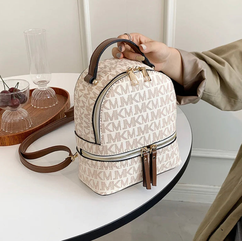 Letter Print Women's Backpack Brown and White