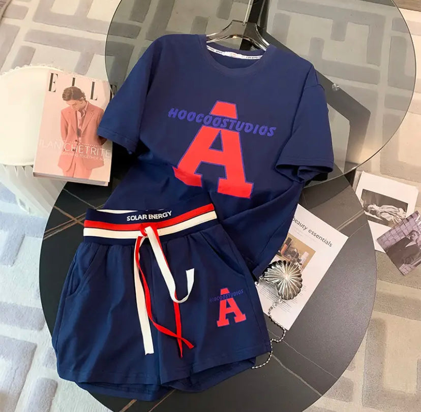 T-shirt Shorts Women's Suit Khaki Blue