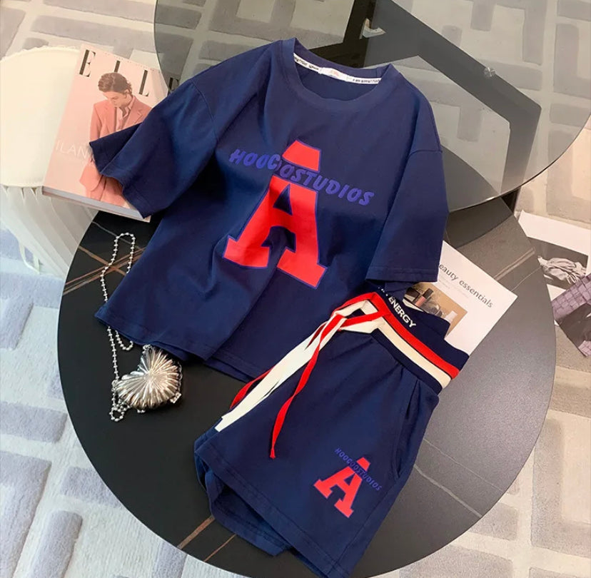 T-shirt Shorts Women's Suit Khaki Blue