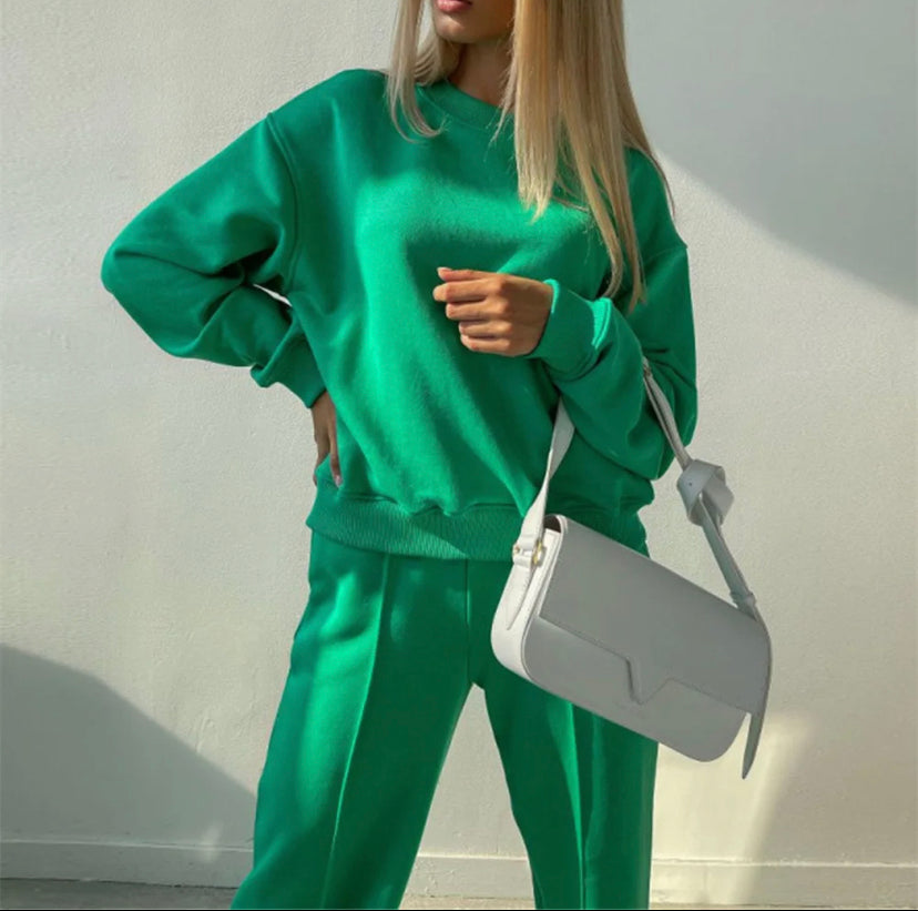 Green Pink Casual Women's Spring Set
