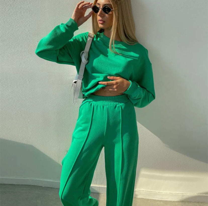 Green Pink Casual Women's Spring Set