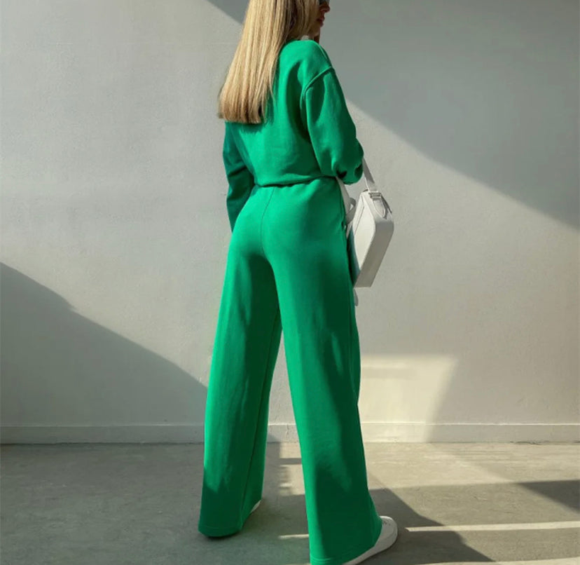 Green Pink Casual Women's Spring Set