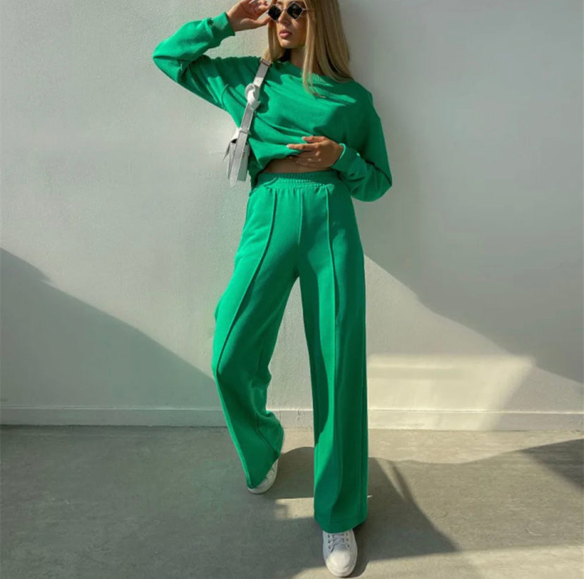Green Pink Casual Women's Spring Set