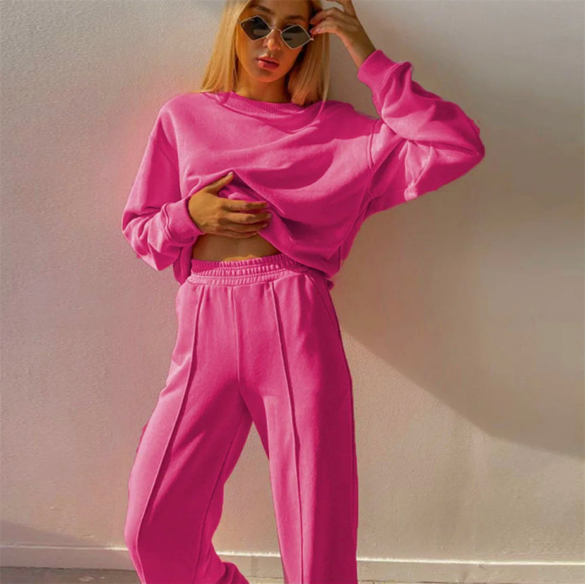 Green Pink Casual Women's Spring Set