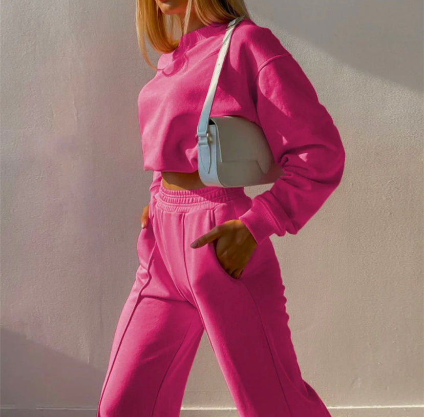 Green Pink Casual Women's Spring Set