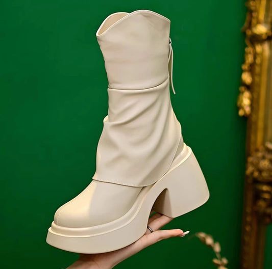 Casual Trendy Boots Cream and Black