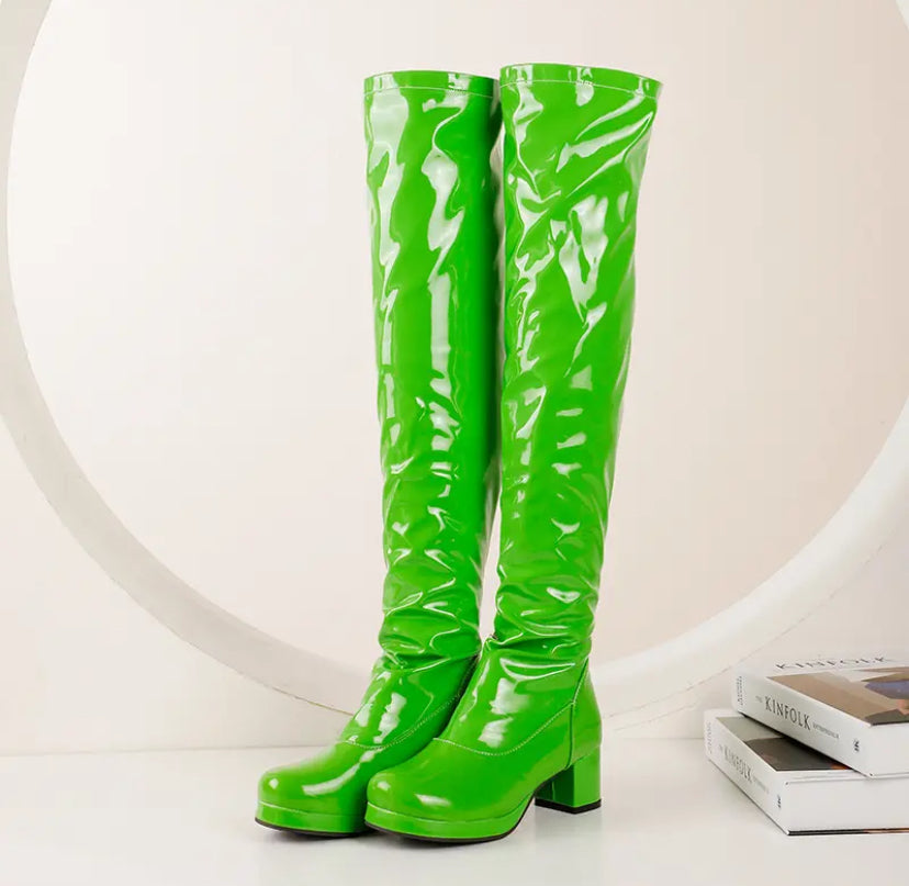 Patent High Boots Green Red Yellow Black White Orange Violet
