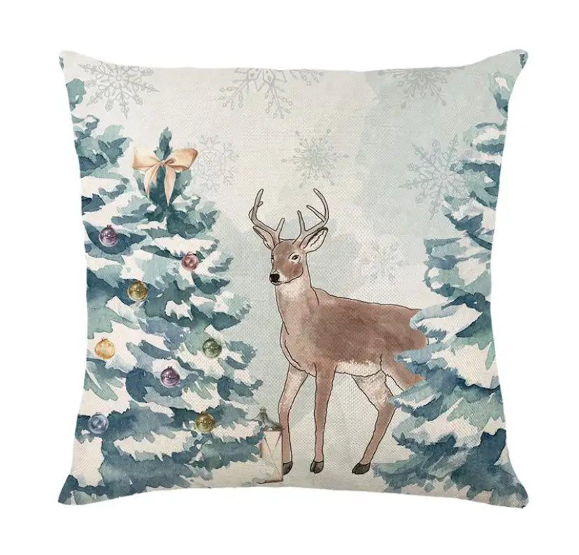 Merry Christmas Pillow Cover 45x45cm Blue Snow Tree