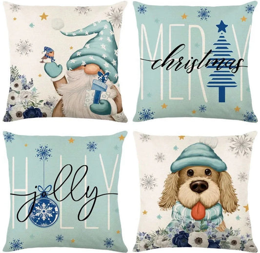 Merry Christmas Pillow Cover 45x45cm Blue Snow Tree
