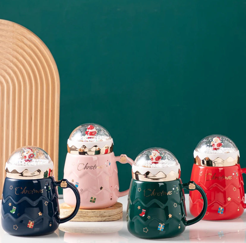 Christmas Mugs Ceramic Santa Claus Figurines with Lid Coffee Cup Gifts