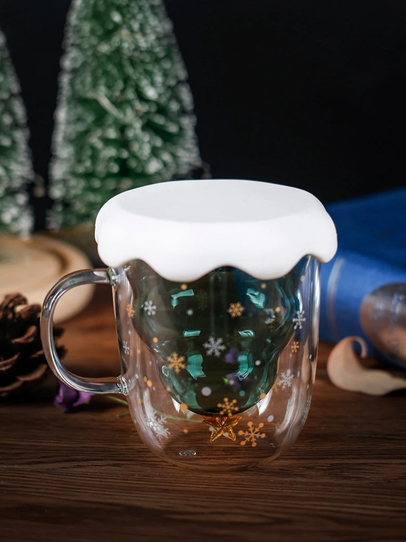 Christmas Tree Cup Transparent Double Heat Resistant Creative Couples Mug Snowflake Drinking Glass Children's Gift Coffee Cups