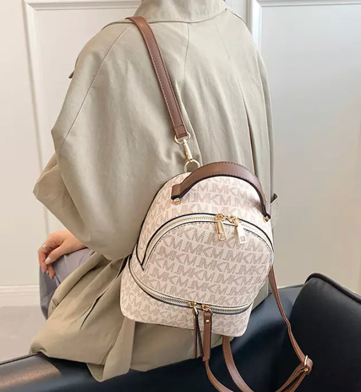 Letter Print Women's Backpack Brown and White