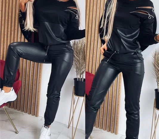 Lady Black Women's Set Artificial Leather
